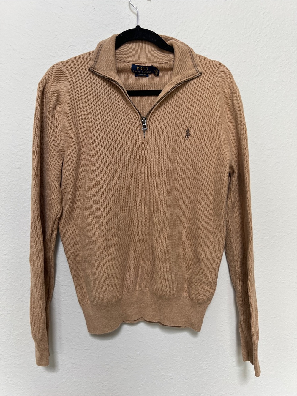 Polo Ralph Lauren Mesh Knit Cotton Quarter Zip Sweater Medium - Picture 2 of 3